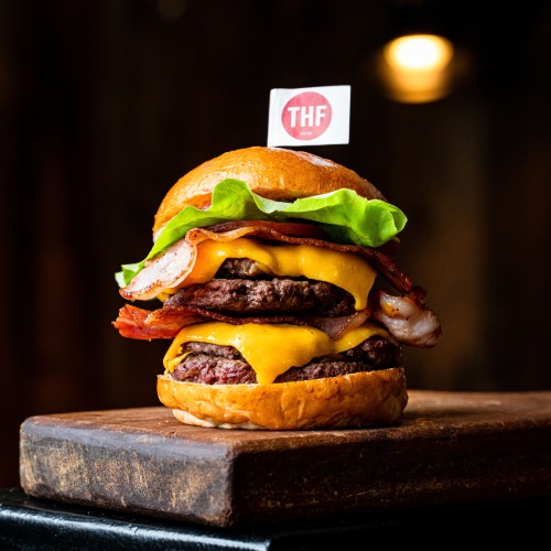 Double Bacon Cheeseburger 300g (Choice of Raclette or Mature Cheddar)